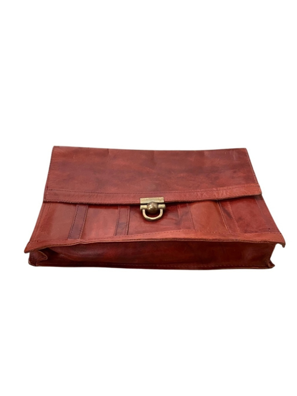 Vintage Leather Clutch Brown Brass Clasp Foldover Bag - Picture 5 of 16